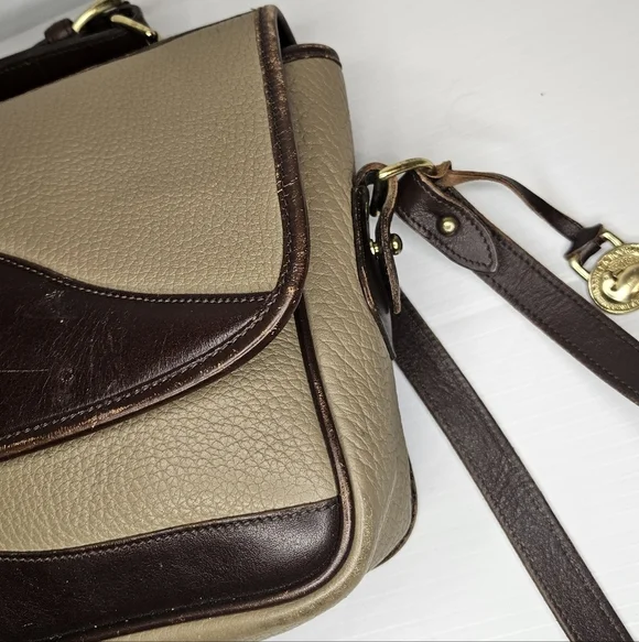 Vintage Dooney & Bourke Carrier Leather Satchel Taupe & Burnt Cedar Shoulder Bag